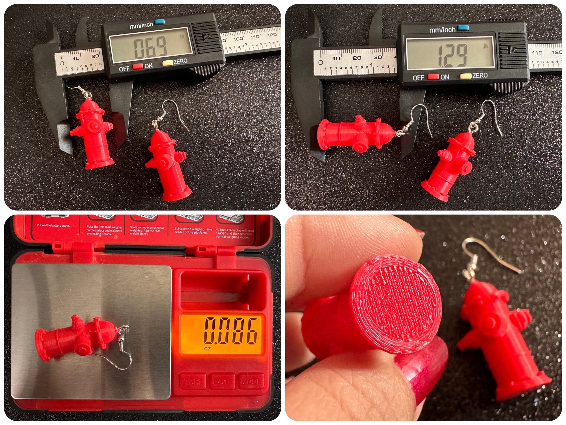 Red Fire Hydrant Earrings: 3D Printed Fire Hydrants, Firefighter, Miniature Fire Hydrant, Fire Station, Dog, Best Gifts for Her/Him/Them