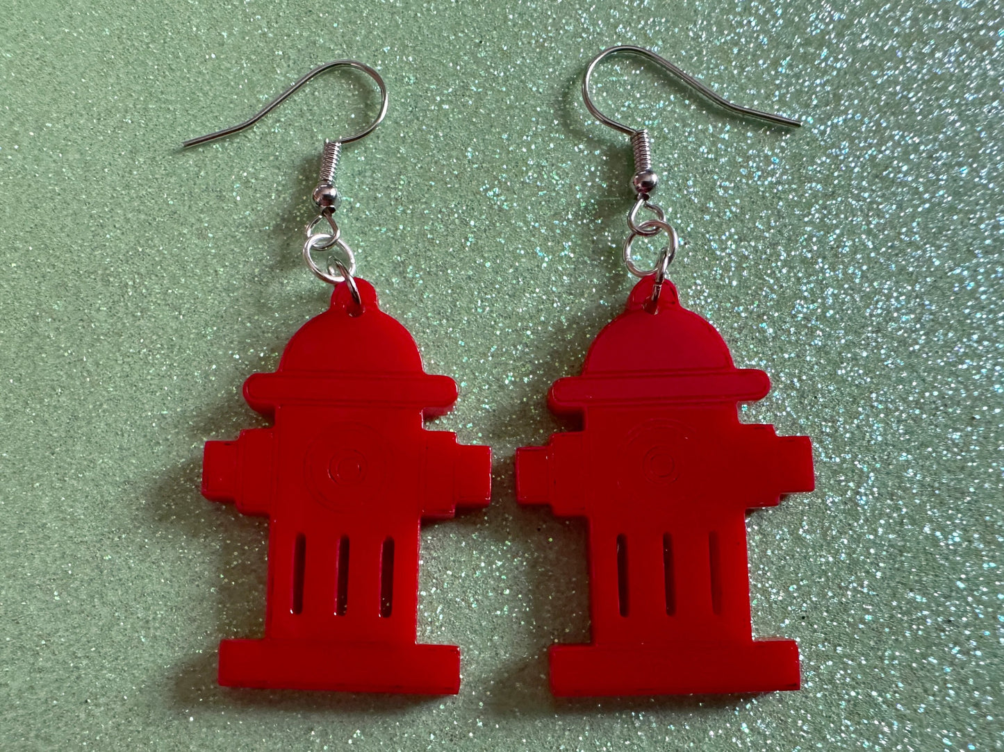 Red Fire Hydrant Earrings: Laser Cut Acrylic Fire Hydrants, Firefighter, Miniature Fire Hydrant, Fire Station, Best Gifts for Her/Him/Them