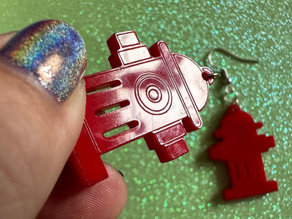 Red Fire Hydrant Earrings: Laser Cut Acrylic Fire Hydrants, Firefighter, Miniature Fire Hydrant, Fire Station, Best Gifts for Her/Him/Them