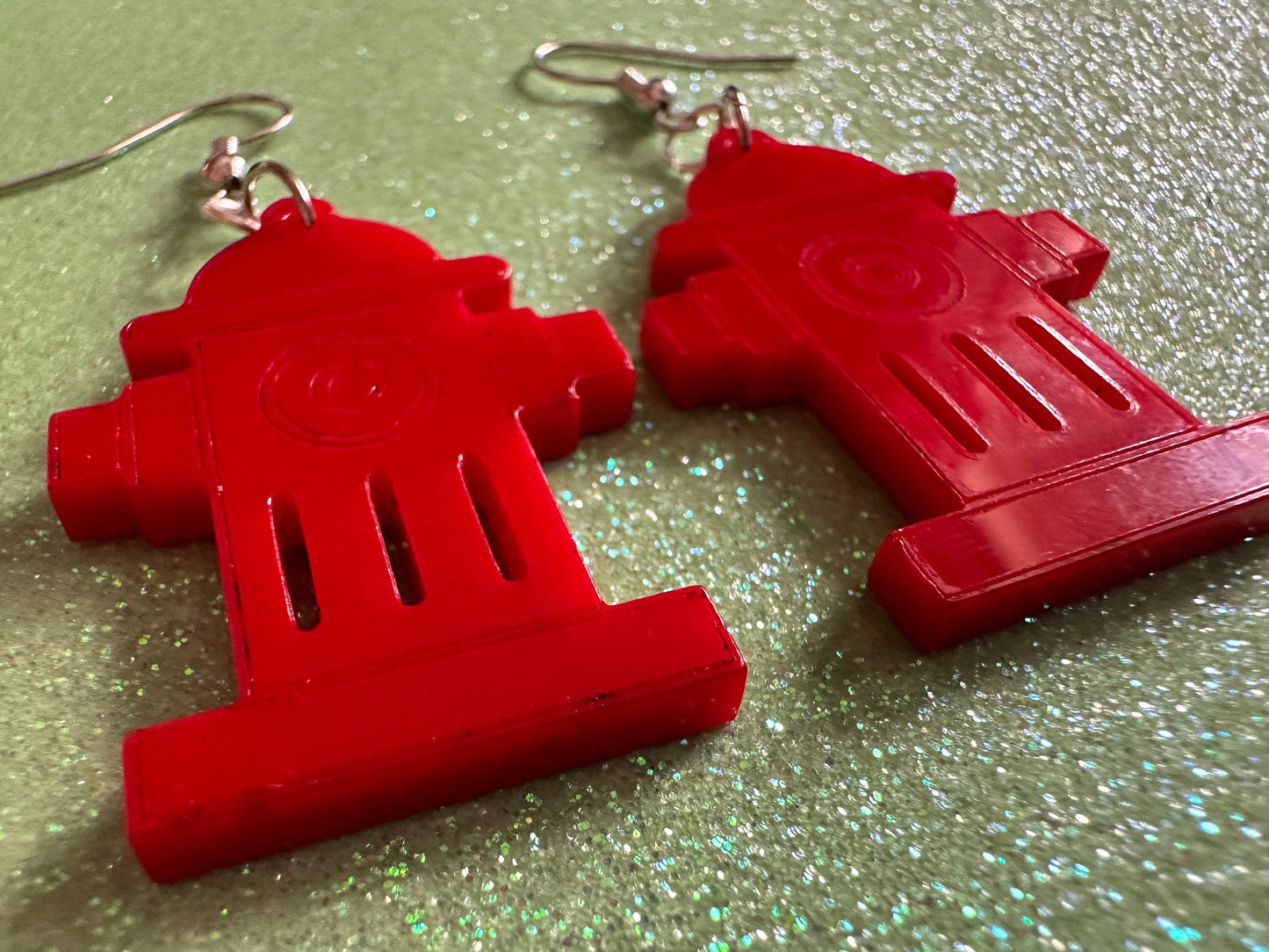 Red Fire Hydrant Earrings: Laser Cut Acrylic Fire Hydrants, Firefighter, Miniature Fire Hydrant, Fire Station, Best Gifts for Her/Him/Them