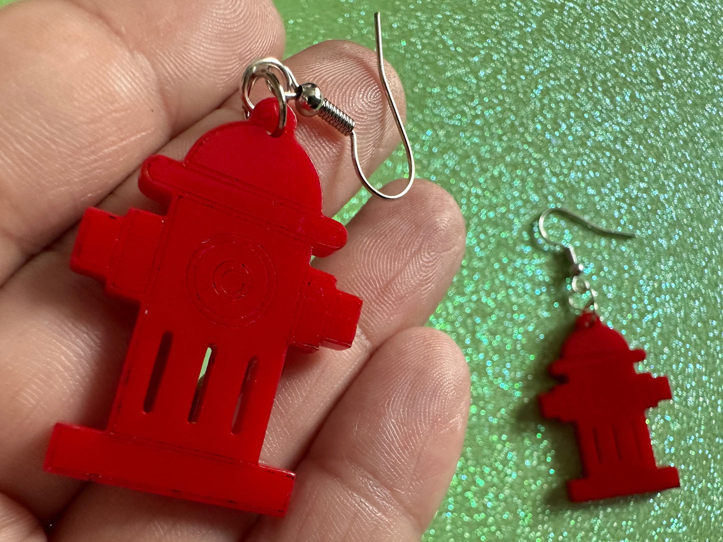 Red Fire Hydrant Earrings: Laser Cut Acrylic Fire Hydrants, Firefighter, Miniature Fire Hydrant, Fire Station, Best Gifts for Her/Him/Them