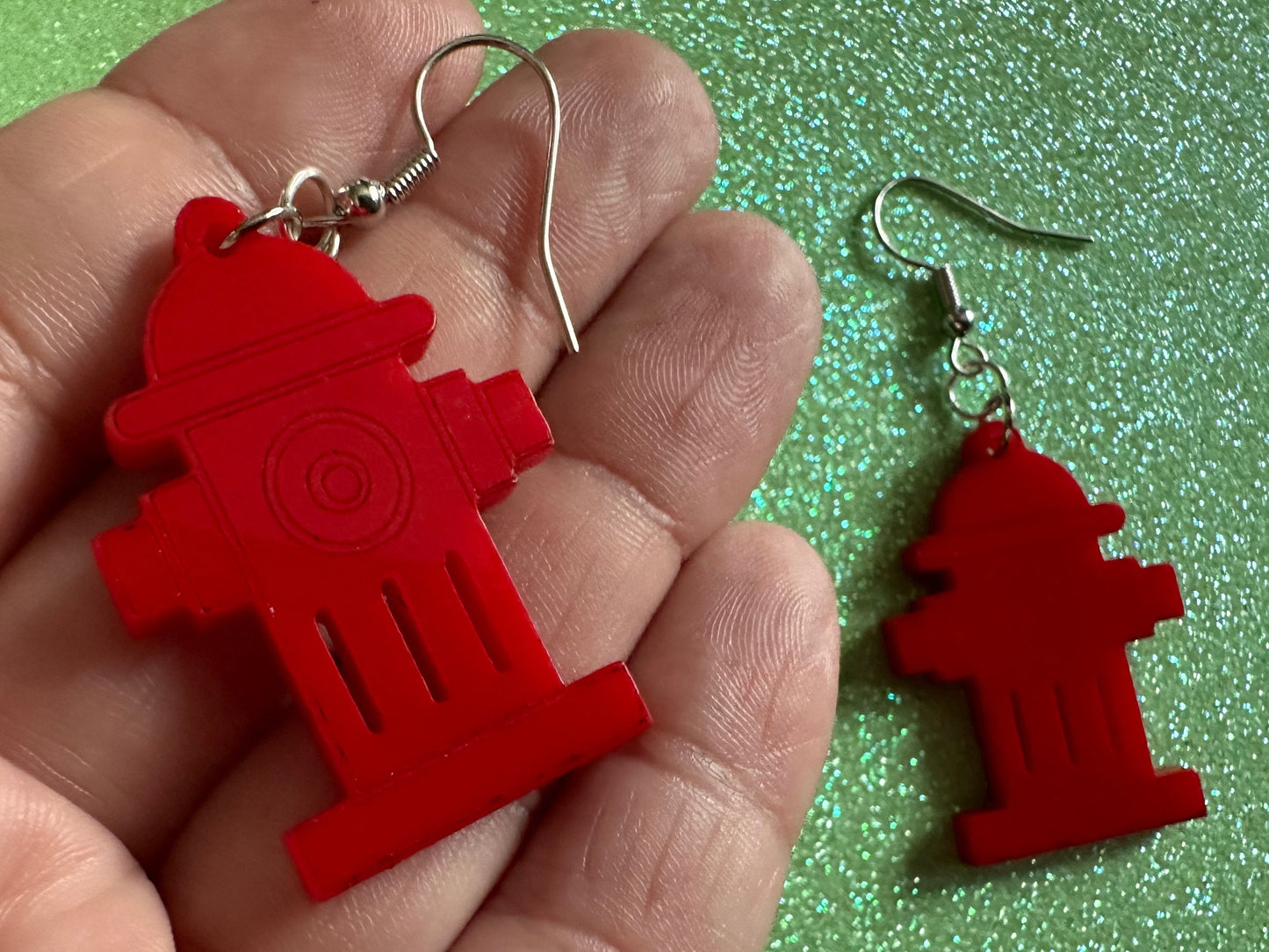 Red Fire Hydrant Earrings: Laser Cut Acrylic Fire Hydrants, Firefighter, Miniature Fire Hydrant, Fire Station, Best Gifts for Her/Him/Them