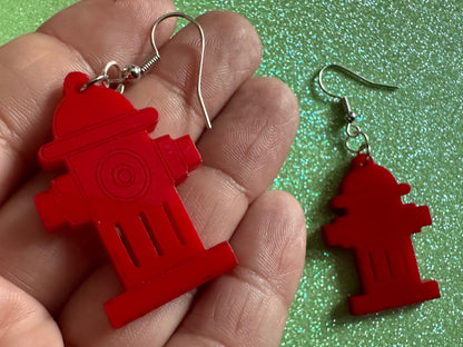 Red Fire Hydrant Earrings: Laser Cut Acrylic Fire Hydrants, Firefighter, Miniature Fire Hydrant, Fire Station, Best Gifts for Her/Him/Them