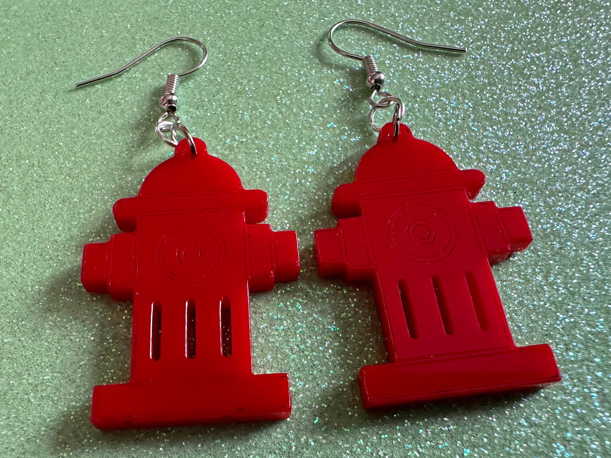 Red Fire Hydrant Earrings: Laser Cut Acrylic Fire Hydrants, Firefighter, Miniature Fire Hydrant, Fire Station, Best Gifts for Her/Him/Them