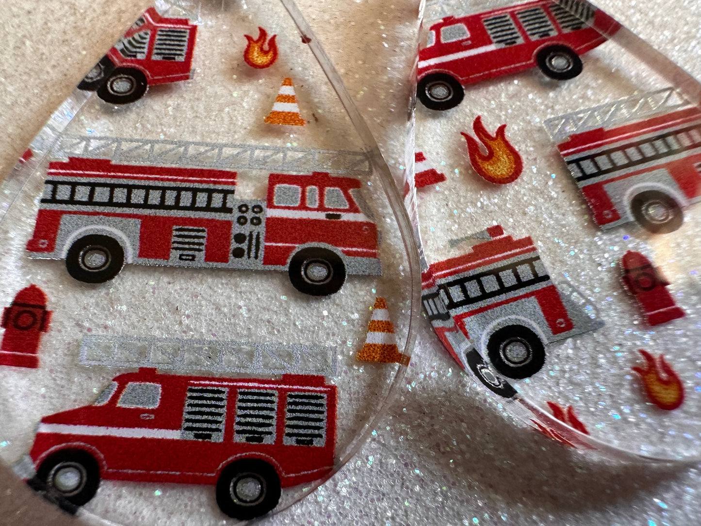 Red Fire Truck Earrings: Laser Cut Acrylic Fire Trucks, Firefighter, Traffic Cone, Fire Station, Flame Emergency Best Gifts for Her/Him/Them
