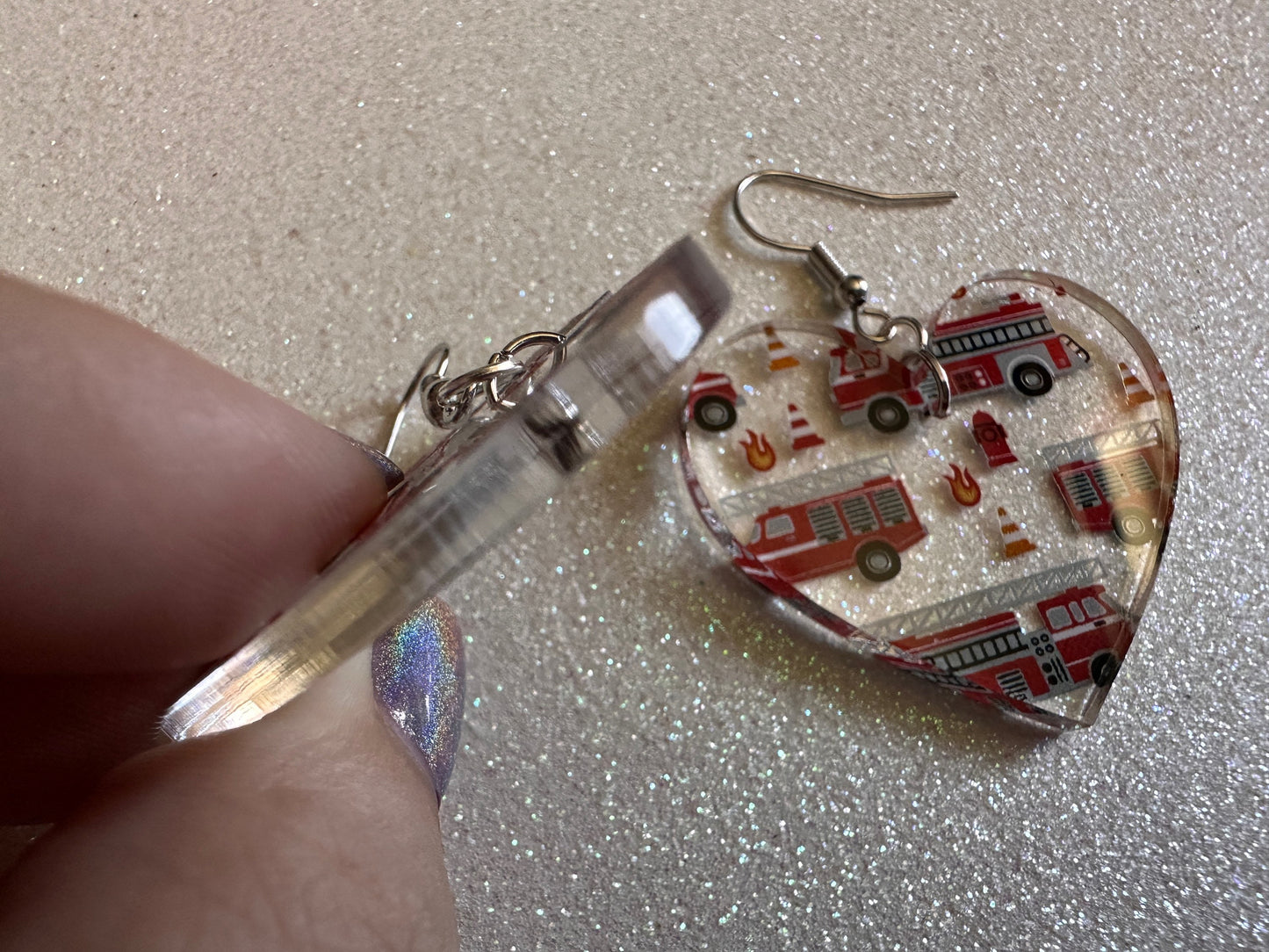 Red Fire Truck Earrings: Laser Cut Acrylic Fire Trucks, Firefighter, Traffic Cone, Fire Station, Flame Emergency Best Gifts for Her/Him/Them