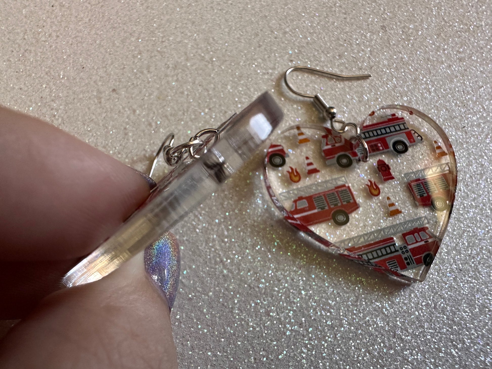 Red Fire Truck Earrings: Laser Cut Acrylic Fire Trucks, Firefighter, Traffic Cone, Fire Station, Flame Emergency Best Gifts for Her/Him/Them