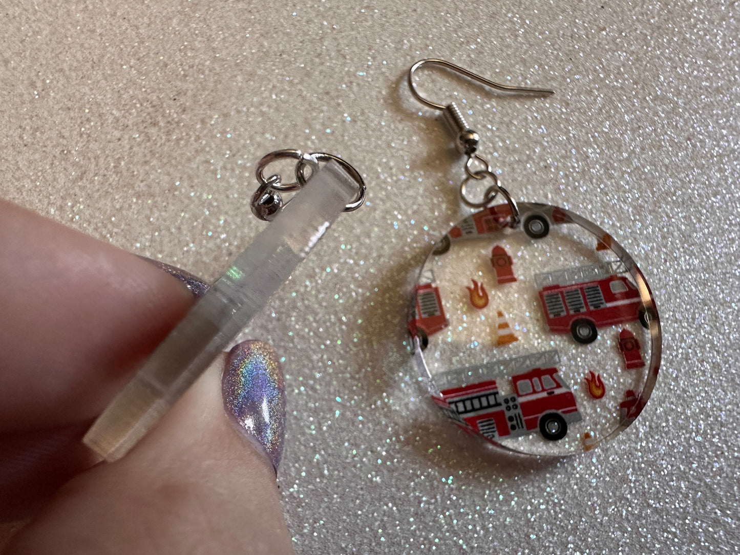 Red Fire Truck Earrings: Laser Cut Acrylic Fire Trucks, Firefighter, Traffic Cone, Fire Station, Flame Emergency Best Gifts for Her/Him/Them