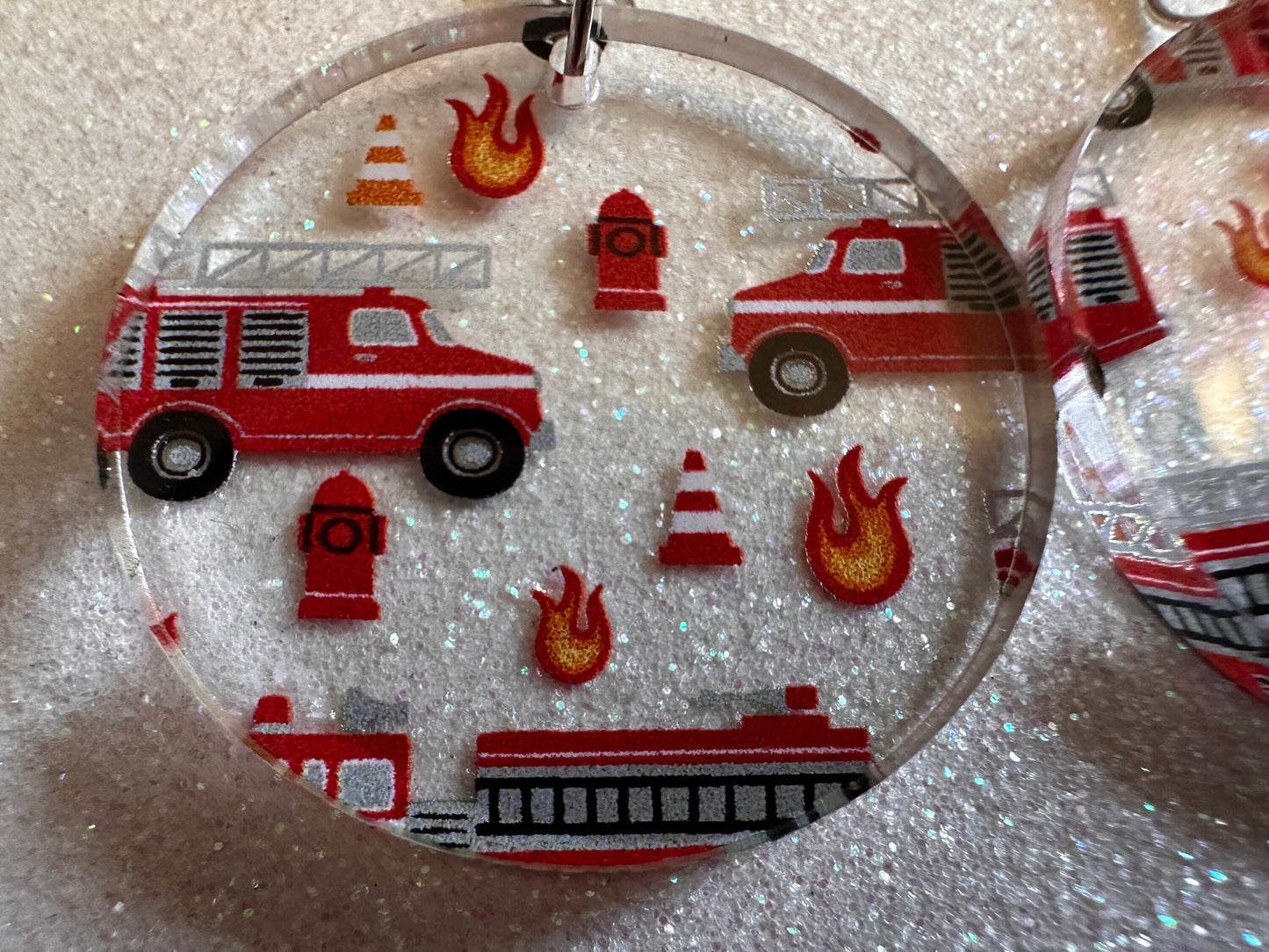 Red Fire Truck Earrings: Laser Cut Acrylic Fire Trucks, Firefighter, Traffic Cone, Fire Station, Flame Emergency Best Gifts for Her/Him/Them