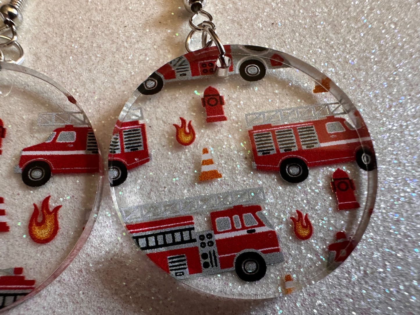 Red Fire Truck Earrings: Laser Cut Acrylic Fire Trucks, Firefighter, Traffic Cone, Fire Station, Flame Emergency Best Gifts for Her/Him/Them