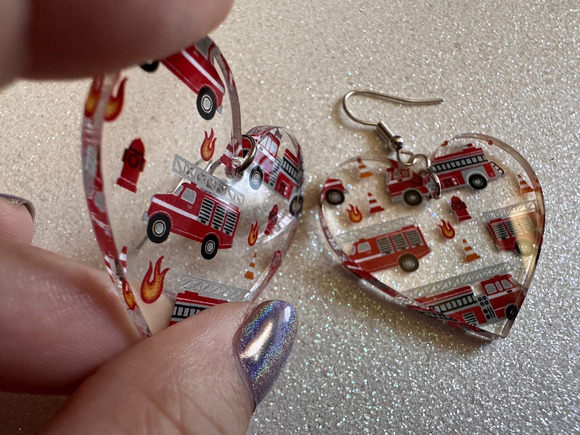 Red Fire Truck Earrings: Laser Cut Acrylic Fire Trucks, Firefighter, Traffic Cone, Fire Station, Flame Emergency Best Gifts for Her/Him/Them