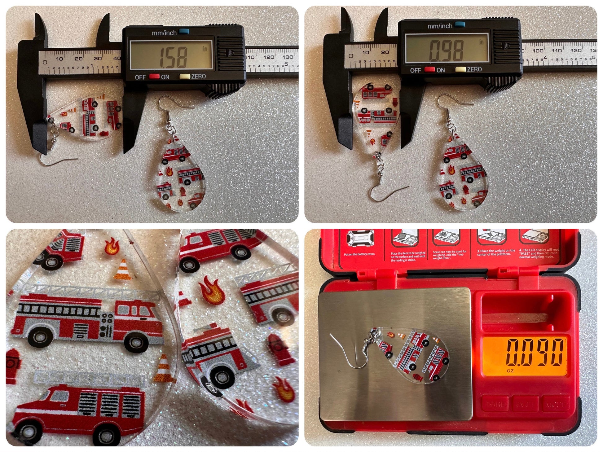 Red Fire Truck Earrings: Laser Cut Acrylic Fire Trucks, Firefighter, Traffic Cone, Fire Station, Flame Emergency Best Gifts for Her/Him/Them