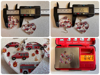 Red Fire Truck Earrings: Laser Cut Acrylic Fire Trucks, Firefighter, Traffic Cone, Fire Station, Flame Emergency Best Gifts for Her/Him/Them