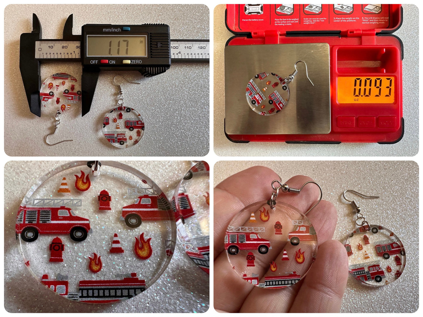 Red Fire Truck Earrings: Laser Cut Acrylic Fire Trucks, Firefighter, Traffic Cone, Fire Station, Flame Emergency Best Gifts for Her/Him/Them