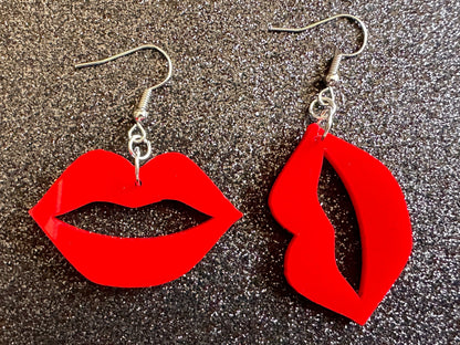 Red Lip Earrings: Laser Cut Acrylic Lips, Makeup, Girl, Woman, Love, Kiss, Cute, Valentines, Anniversary, Best Gifts for Her/Him/Them