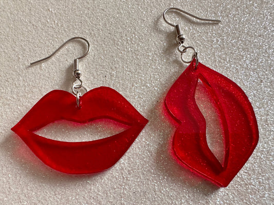 Red Lip Earrings: Laser Cut Acrylic Lips, Makeup, Girl, Woman, Love, Kiss, Cute, Valentines, Anniversary, Best Gifts for Her/Him/Them
