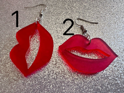 Red Lip Earrings: Laser Cut Acrylic Lips, Makeup, Girl, Woman, Love, Kiss, Cute, Valentines, Anniversary, Best Gifts for Her/Him/Them