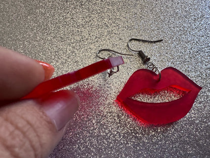 Red Lip Earrings: Laser Cut Acrylic Lips, Makeup, Girl, Woman, Love, Kiss, Cute, Valentines, Anniversary, Best Gifts for Her/Him/Them