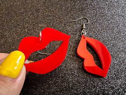 Red Lip Earrings: Laser Cut Acrylic Lips, Makeup, Girl, Woman, Love, Kiss, Cute, Valentines, Anniversary, Best Gifts for Her/Him/Them