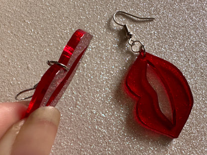 Red Lip Earrings: Laser Cut Acrylic Lips, Makeup, Girl, Woman, Love, Kiss, Cute, Valentines, Anniversary, Best Gifts for Her/Him/Them