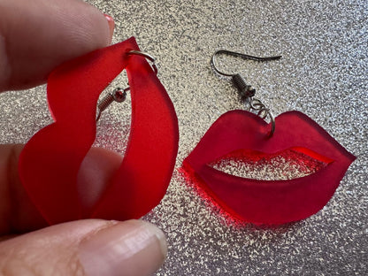 Red Lip Earrings: Laser Cut Acrylic Lips, Makeup, Girl, Woman, Love, Kiss, Cute, Valentines, Anniversary, Best Gifts for Her/Him/Them