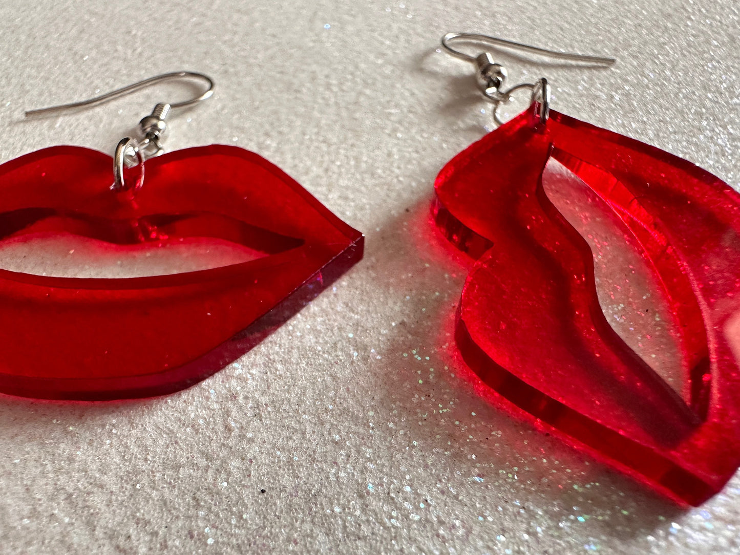 Red Lip Earrings: Laser Cut Acrylic Lips, Makeup, Girl, Woman, Love, Kiss, Cute, Valentines, Anniversary, Best Gifts for Her/Him/Them