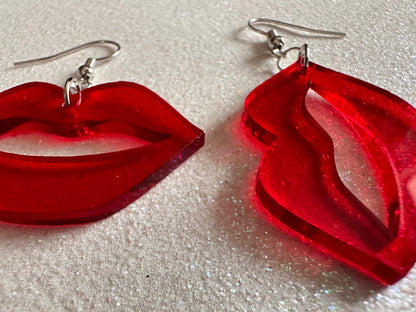 Red Lip Earrings: Laser Cut Acrylic Lips, Makeup, Girl, Woman, Love, Kiss, Cute, Valentines, Anniversary, Best Gifts for Her/Him/Them
