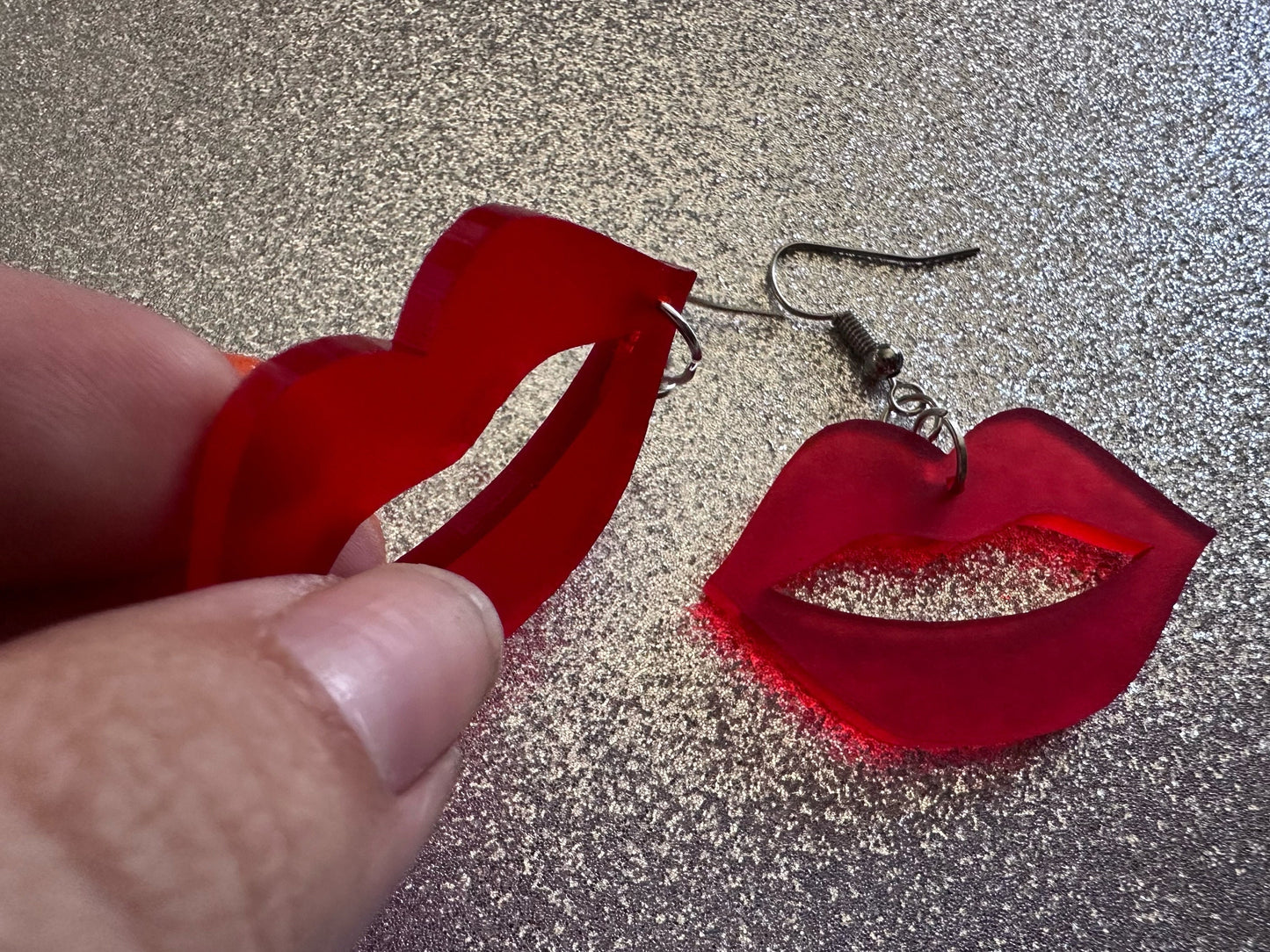 Red Lip Earrings: Laser Cut Acrylic Lips, Makeup, Girl, Woman, Love, Kiss, Cute, Valentines, Anniversary, Best Gifts for Her/Him/Them
