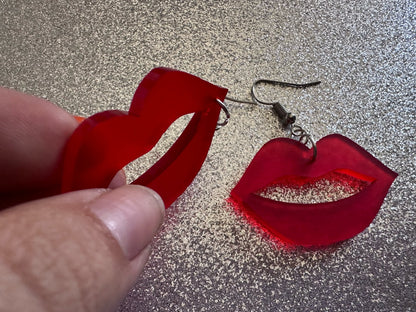 Red Lip Earrings: Laser Cut Acrylic Lips, Makeup, Girl, Woman, Love, Kiss, Cute, Valentines, Anniversary, Best Gifts for Her/Him/Them