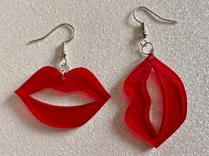 Red Lip Earrings: Laser Cut Acrylic Lips, Makeup, Girl, Woman, Love, Kiss, Cute, Valentines, Anniversary, Best Gifts for Her/Him/Them
