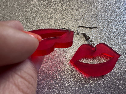 Red Lip Earrings: Laser Cut Acrylic Lips, Makeup, Girl, Woman, Love, Kiss, Cute, Valentines, Anniversary, Best Gifts for Her/Him/Them
