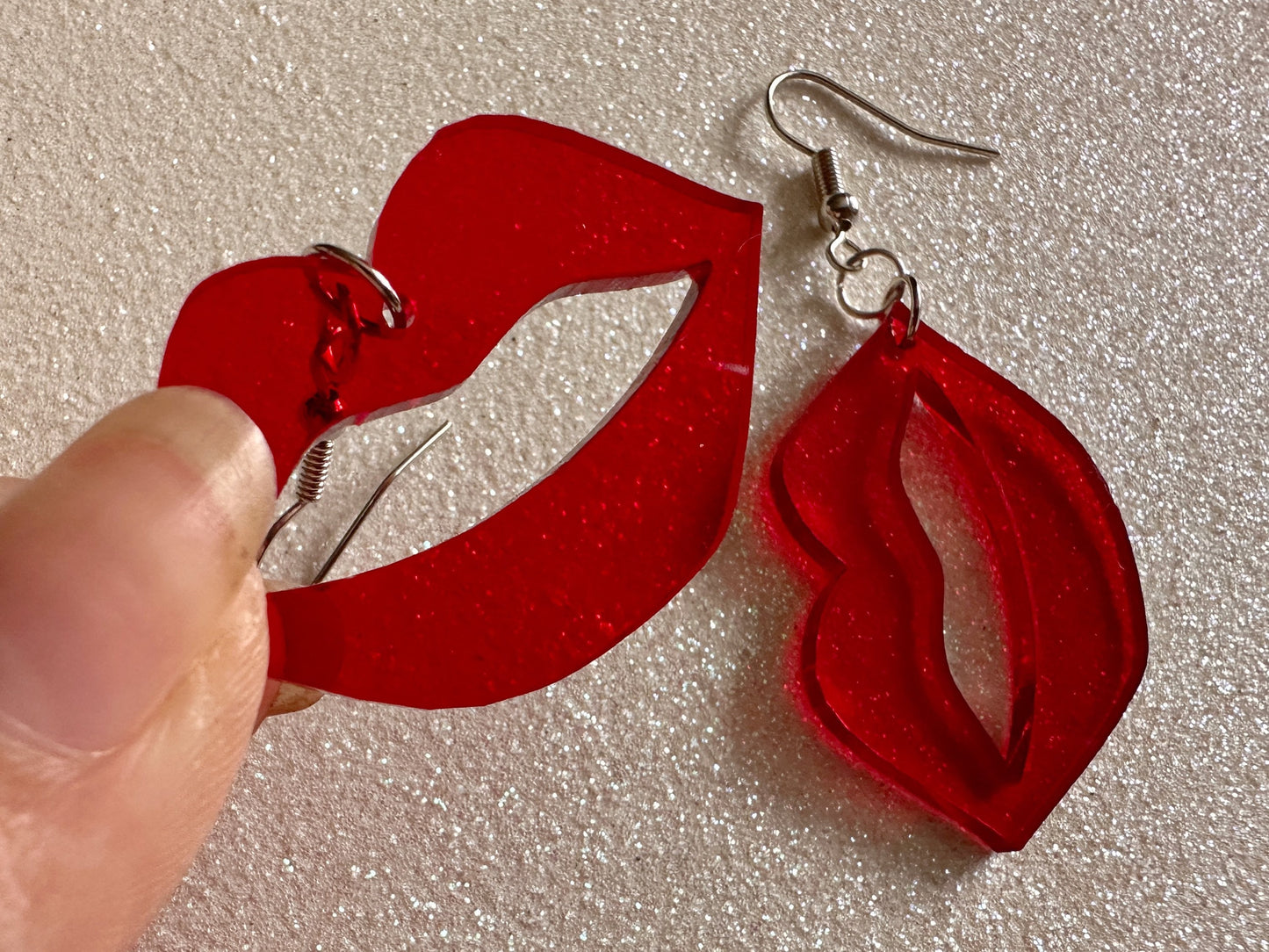 Red Lip Earrings: Laser Cut Acrylic Lips, Makeup, Girl, Woman, Love, Kiss, Cute, Valentines, Anniversary, Best Gifts for Her/Him/Them