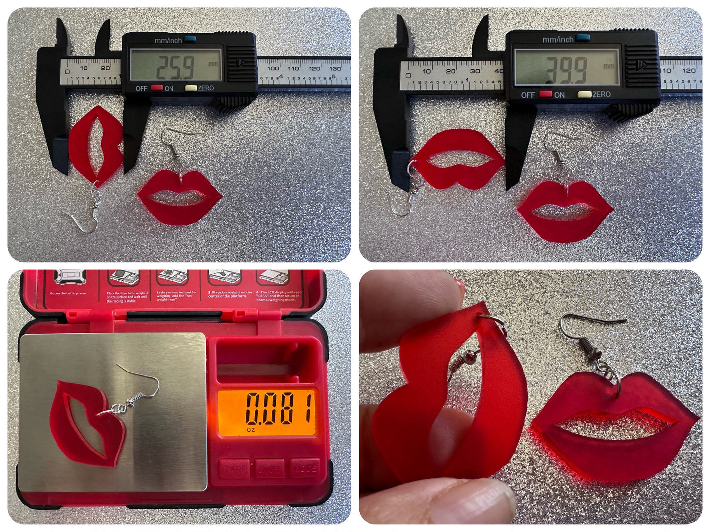 Red Lip Earrings: Laser Cut Acrylic Lips, Makeup, Girl, Woman, Love, Kiss, Cute, Valentines, Anniversary, Best Gifts for Her/Him/Them