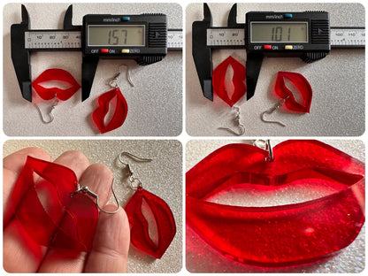 Red Lip Earrings: Laser Cut Acrylic Lips, Makeup, Girl, Woman, Love, Kiss, Cute, Valentines, Anniversary, Best Gifts for Her/Him/Them