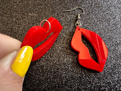 Red Lip Earrings: Laser Cut Acrylic Lips, Makeup, Girl, Woman, Love, Kiss, Cute, Valentines, Anniversary, Gifts for Her/Him/Them