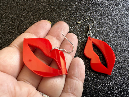 Red Lip Earrings: Laser Cut Acrylic Lips, Makeup, Girl, Woman, Love, Kiss, Cute, Valentines, Anniversary, Gifts for Her/Him/Them