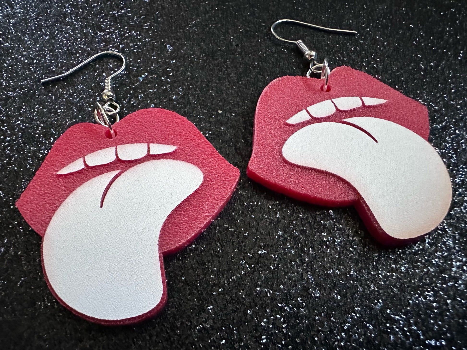 Red Lips & Tongue Earrings: Laser Cut Acrylic Lips, Lick, Smile, Tongues, Novelty, Woman, Kiss, Valentines, Best Gifts for Her/Him/Them