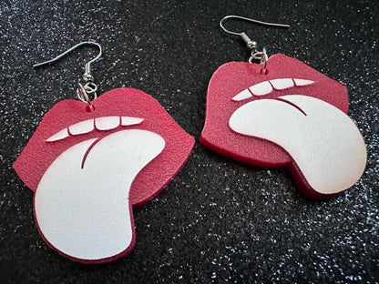 Red Lips & Tongue Earrings: Laser Cut Acrylic Lips, Lick, Smile, Tongues, Novelty, Woman, Kiss, Valentines, Best Gifts for Her/Him/Them