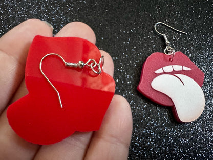 Red Lips & Tongue Earrings: Laser Cut Acrylic Lips, Lick, Smile, Tongues, Novelty, Woman, Kiss, Valentines, Best Gifts for Her/Him/Them