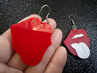 Red Lips & Tongue Earrings: Laser Cut Acrylic Lips, Lick, Smile, Tongues, Novelty, Woman, Kiss, Valentines, Best Gifts for Her/Him/Them