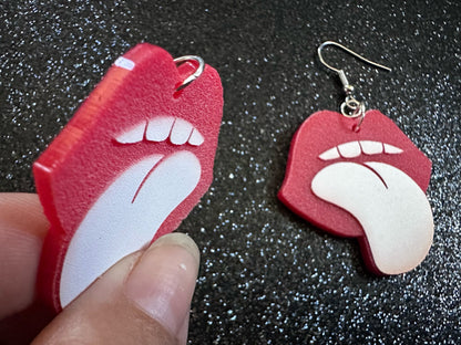 Red Lips & Tongue Earrings: Laser Cut Acrylic Lips, Lick, Smile, Tongues, Novelty, Woman, Kiss, Valentines, Best Gifts for Her/Him/Them