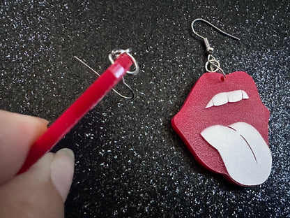 Red Lips & Tongue Earrings: Laser Cut Acrylic Lips, Lick, Smile, Tongues, Novelty, Woman, Kiss, Valentines, Best Gifts for Her/Him/Them