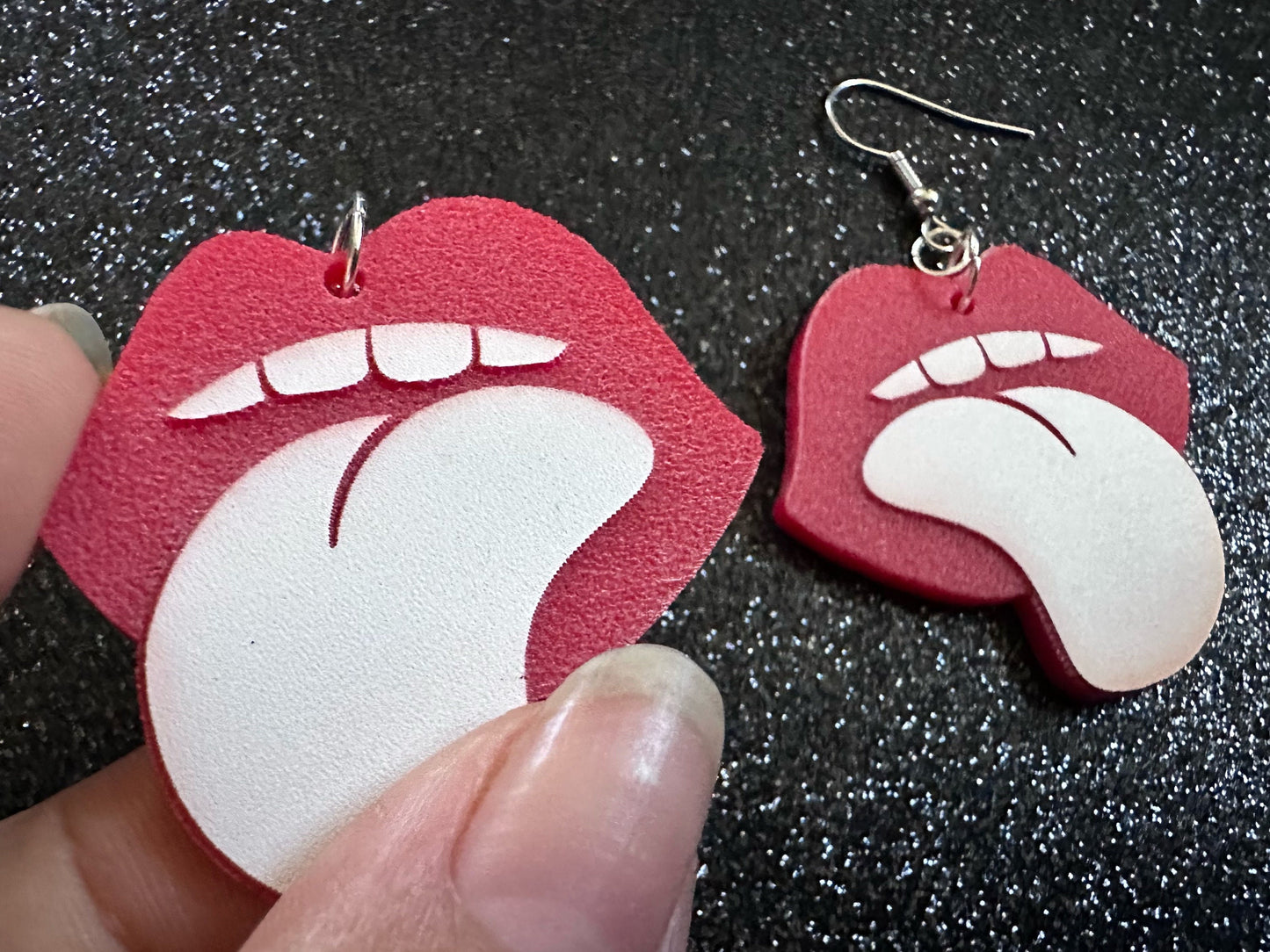 Red Lips & Tongue Earrings: Laser Cut Acrylic Lips, Lick, Smile, Tongues, Novelty, Woman, Kiss, Valentines, Best Gifts for Her/Him/Them