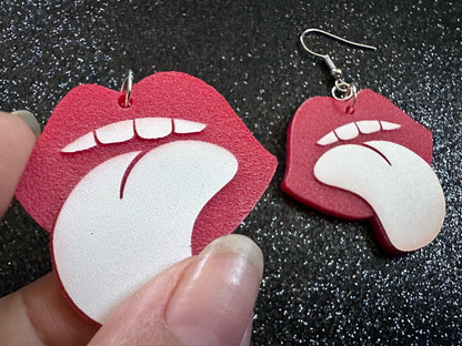 Red Lips & Tongue Earrings: Laser Cut Acrylic Lips, Lick, Smile, Tongues, Novelty, Woman, Kiss, Valentines, Best Gifts for Her/Him/Them