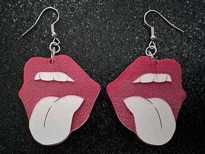 Red Lips & Tongue Earrings: Laser Cut Acrylic Lips, Lick, Smile, Tongues, Novelty, Woman, Kiss, Valentines, Best Gifts for Her/Him/Them