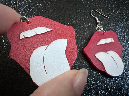 Red Lips & Tongue Earrings: Laser Cut Acrylic Lips, Lick, Smile, Tongues, Novelty, Woman, Kiss, Valentines, Best Gifts for Her/Him/Them