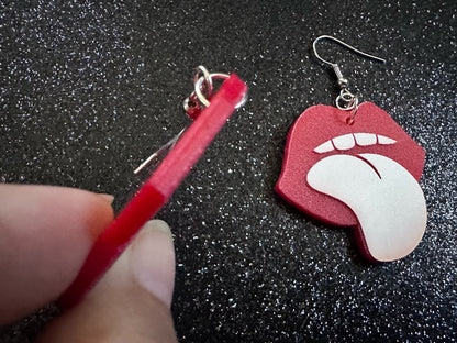 Red Lips & Tongue Earrings: Laser Cut Acrylic Lips, Lick, Smile, Tongues, Novelty, Woman, Kiss, Valentines, Best Gifts for Her/Him/Them