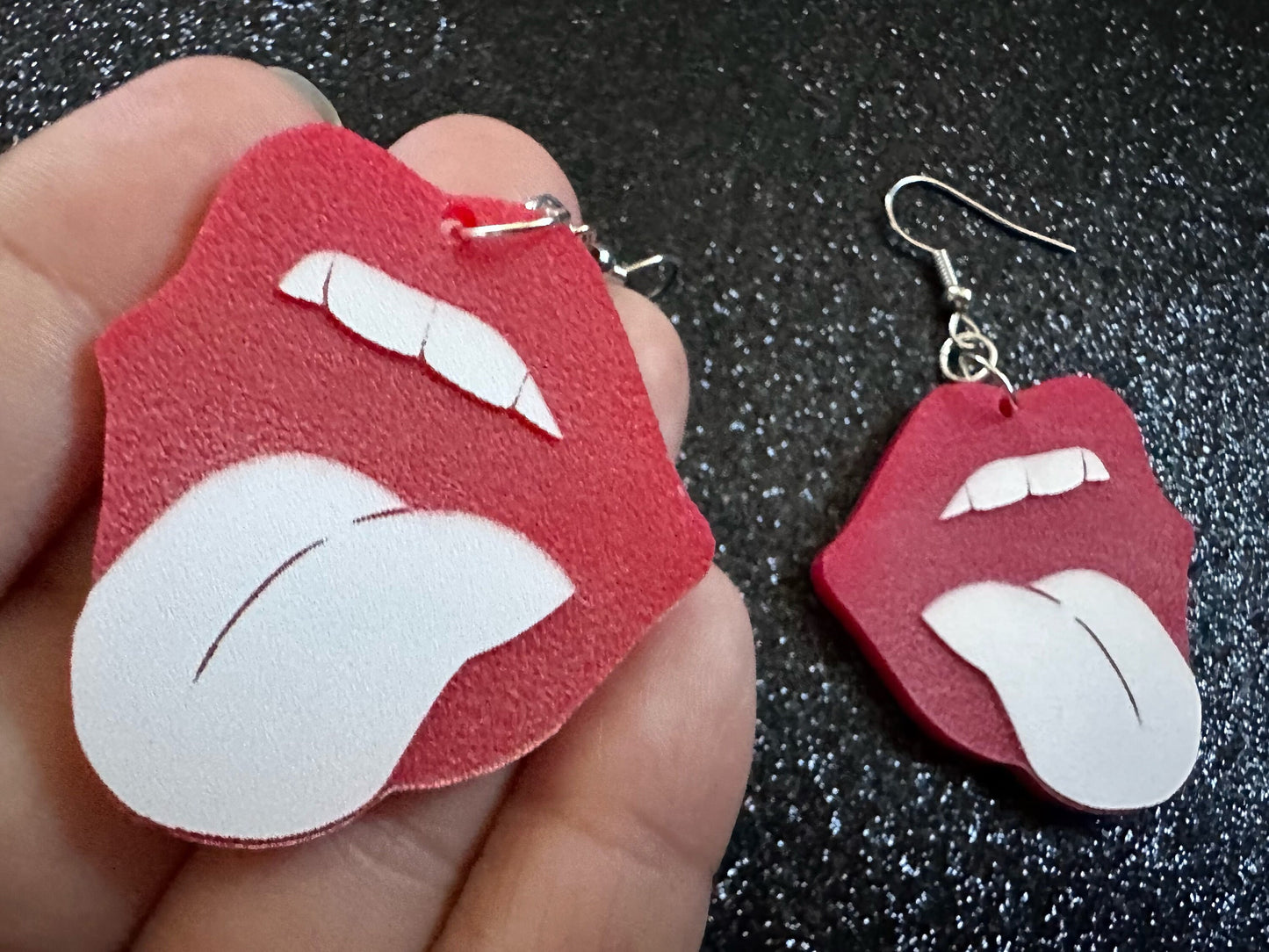 Red Lips & Tongue Earrings: Laser Cut Acrylic Lips, Lick, Smile, Tongues, Novelty, Woman, Kiss, Valentines, Best Gifts for Her/Him/Them