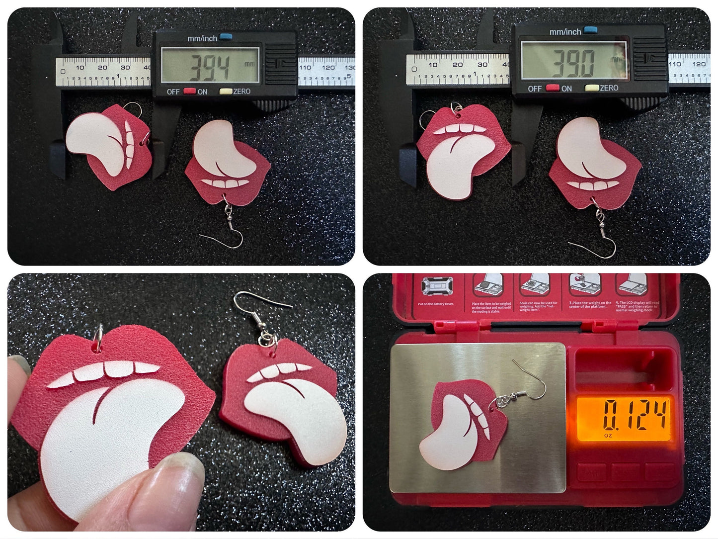 Red Lips & Tongue Earrings: Laser Cut Acrylic Lips, Lick, Smile, Tongues, Novelty, Woman, Kiss, Valentines, Best Gifts for Her/Him/Them
