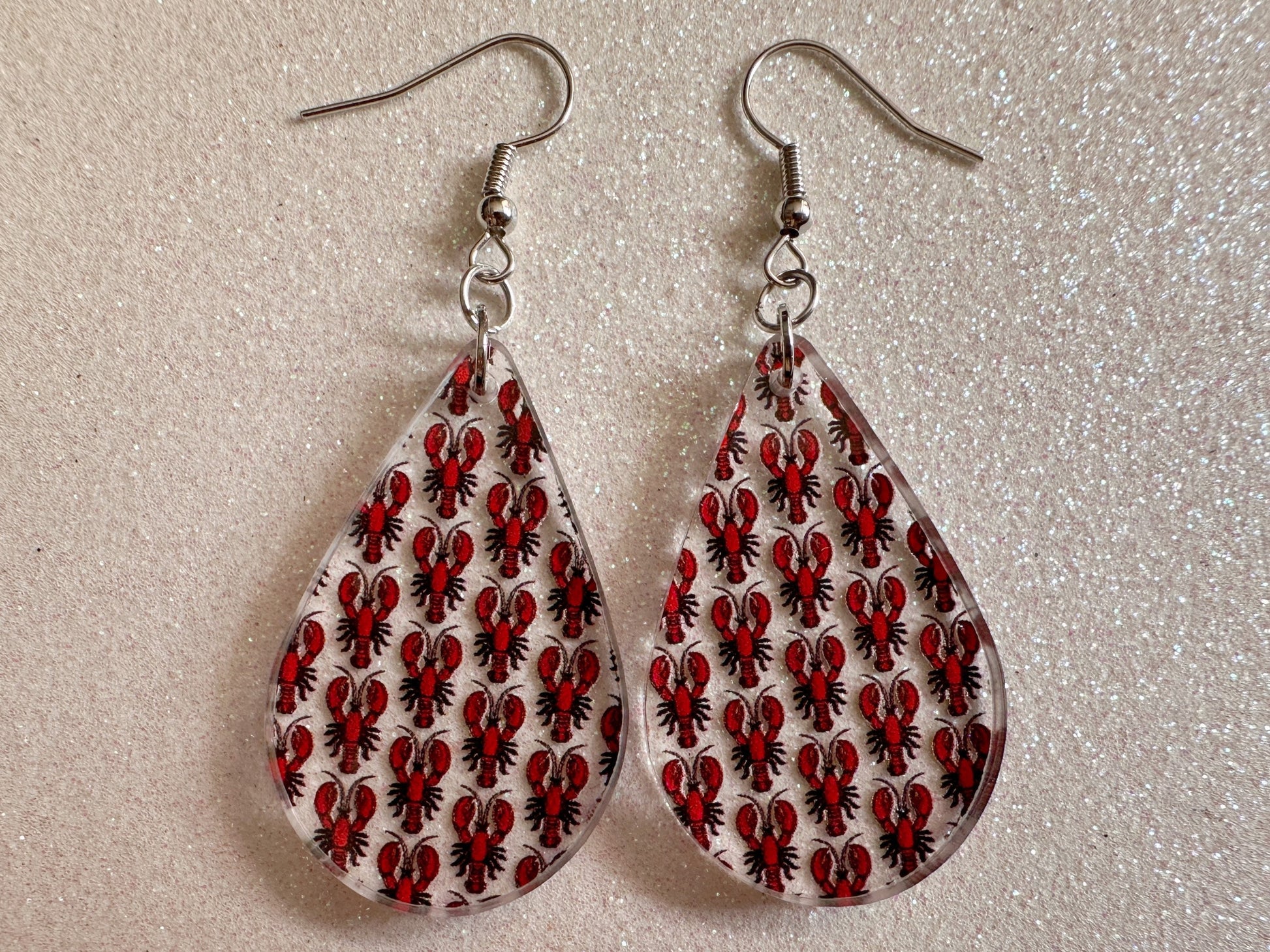Red Lobster Earrings: Laser Cut Acrylic Lobsters, Aquarium, Ocean Animals, Sea Creatures, Fish Tank, Fisherman, BestGifts for Her/Him/Them